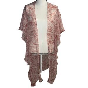 Lauren Conrad’s Cream Red Paisley Print Open Front Kimono Cardigan Size 14